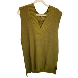 Oversized Indie Gorpcore Olive Pea Green V Neck Sleeveless Sweater XL